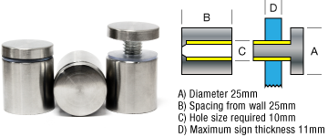 Stainless Steel Sign Standoff (Screw head - 25mm diameter)
